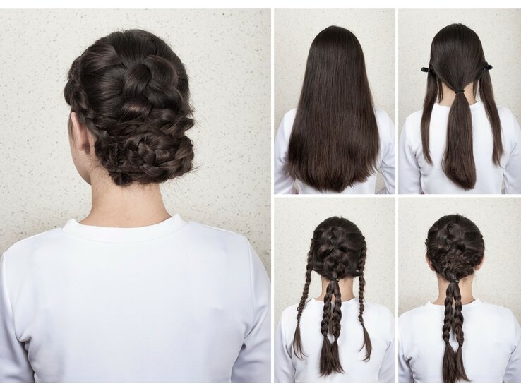 Collage und Anleitung einer Flechtfrisur für langes Haar | © iStock / Alter_photo