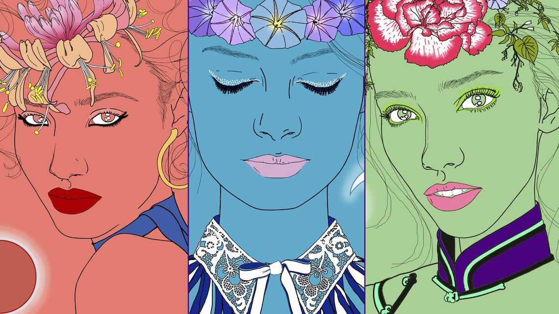 Illustrationen der Sternzeichen Steinbock, Widder und Jungfrau