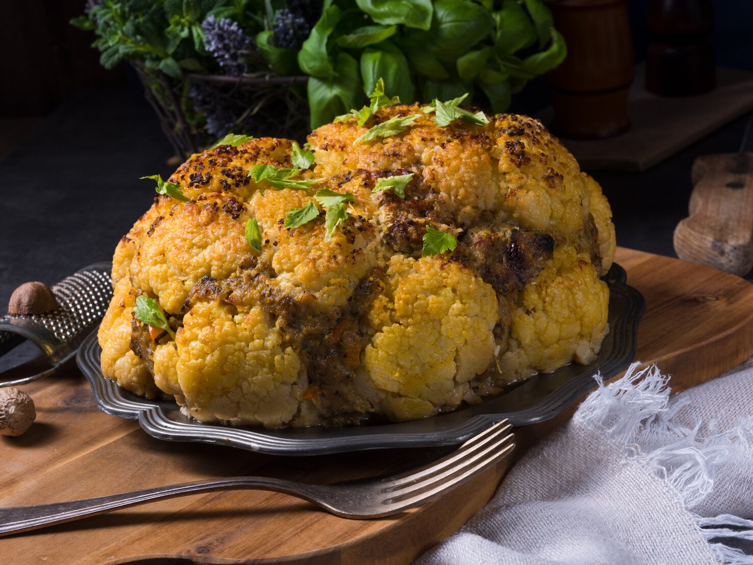 Gefüllter Blumenkohl mit Hackfleisch: Deftige Low-Carb-Küche