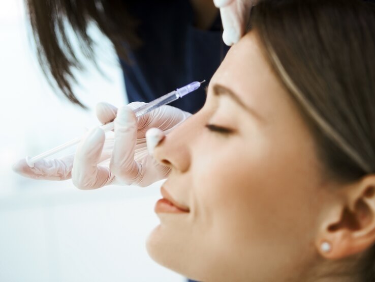 Frau bekommt eine Injektion im Rahmen einer Beauty-Behandlung