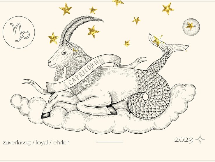 jahreshoroskop_sternzeichen_steinbock.jpg Jahreshoroskop Steinbock: Astrologisches Symbol des Sternzeichens Steinbock vor pastellgelbem Hintergrund.