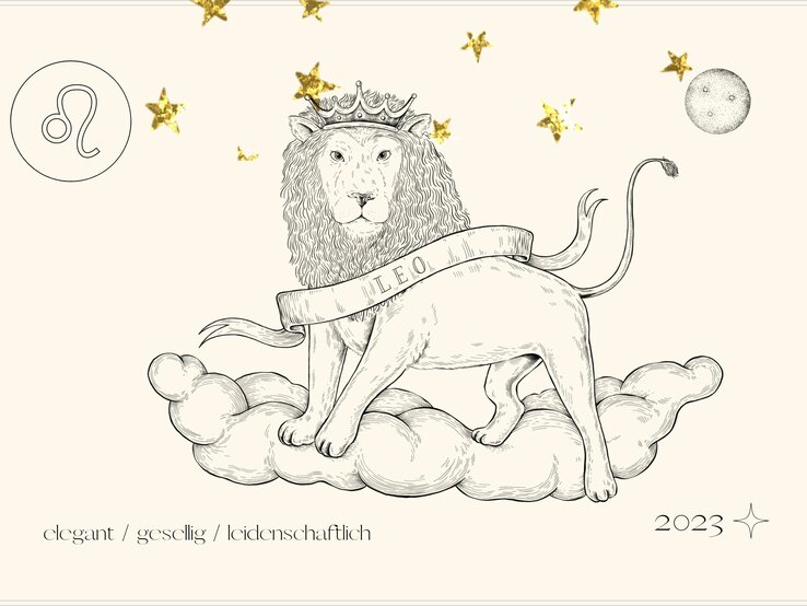 Jahreshoroskop Löwe: Astrologisches Symbol des Sternzeichens Löwe vor pastellgelbem Hintergrund.