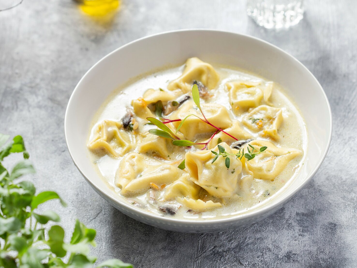 Ravioli-Suppe mit Hähnchen und Pilzen – cremiger Genuss