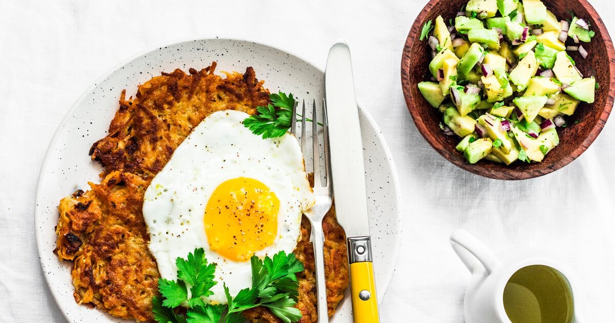 Kartoffel-Sellerie-Rösti mit Spiegelei &amp; Avocado
