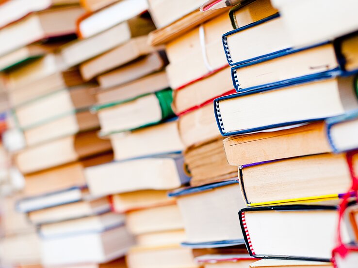 Nahaufnahme von gestapelten Büchern. | © Shutterstock/adistock