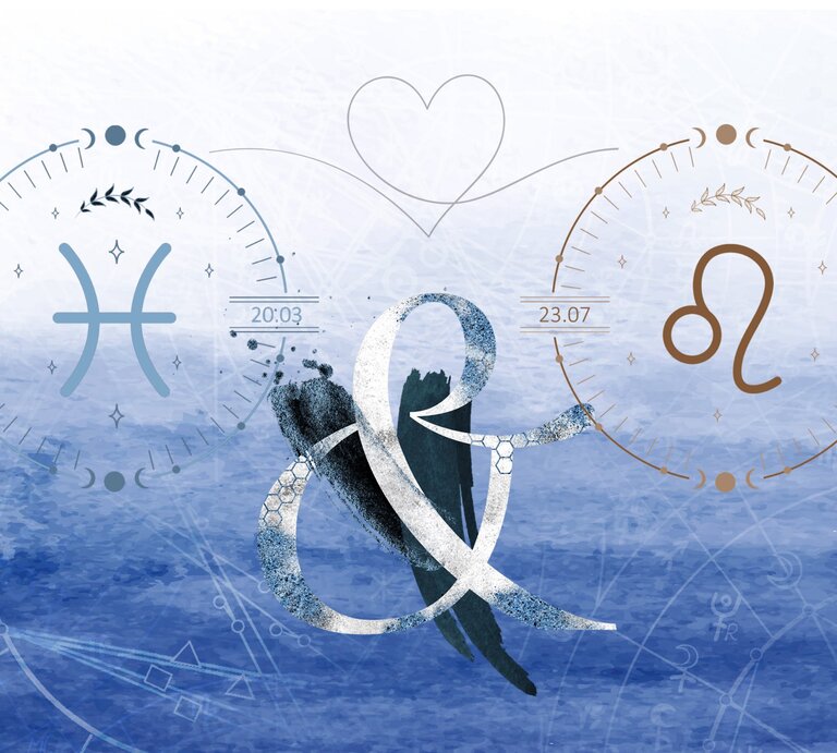 Die astrologischen Symbole der Sternzeichen Fische und Löwe. | © Shutterstock, Getty Images
