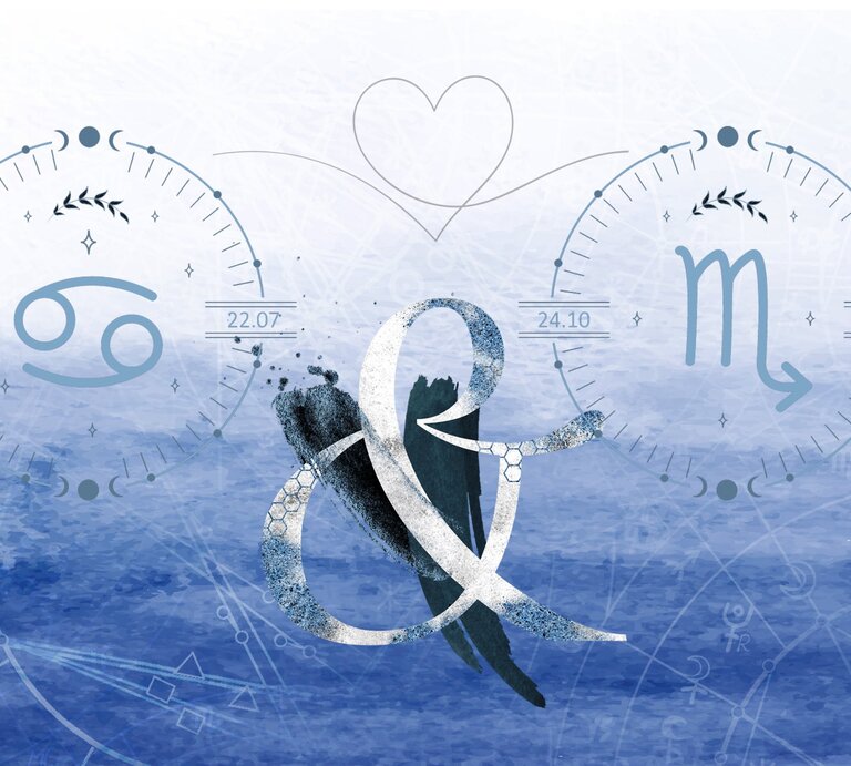 Die astrologischen Symbole der Sternzeichen Krebs und Skorpion. | © Shutterstock, Getty Images