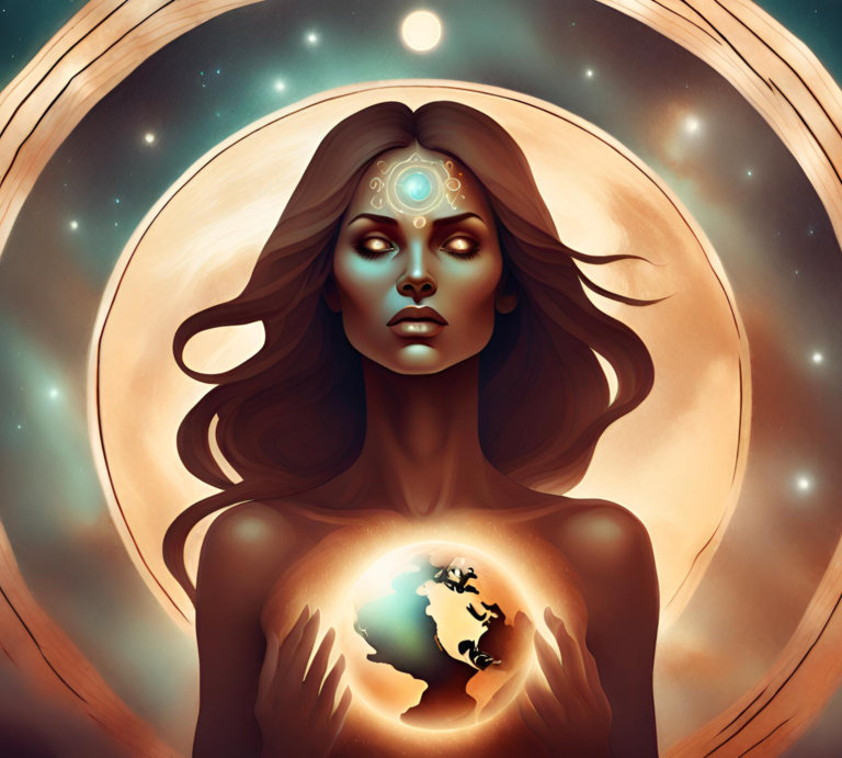 Göttin mit Erdzeichen und astrologischen Symbolen. | © Canva Bilder AI