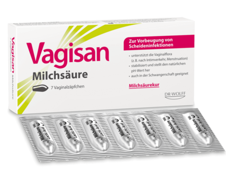 Sanfte Hilfe bei Intimbeschwerden: Vagisan Milchsäure Vaginalzäpfchen unterstützen das natürliche Gleichgewicht der Scheidenflora | © Dr. Wolff Vagisan Produktbild von Vagisan Milchsäure Vaginalzäpfchen | © Dr. Wolff Vagisan