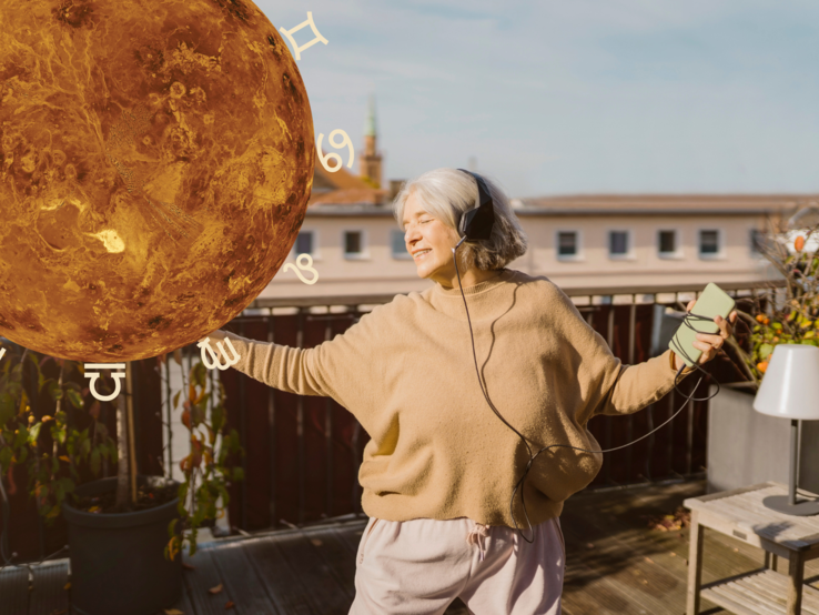 Glückspilz Kw 11 Frau die tanzt mit astrologischen Zeichen