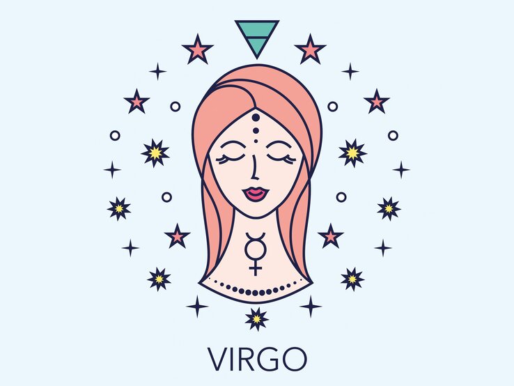 Zeichnung des astrologischen Symbols für das Sternzeichen Jungfrau vor hellblauem Hintergrund. | © Getty Images/goroskop