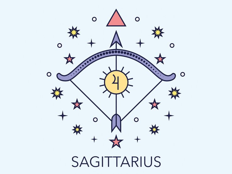 Zeichnung des astrologischen Symbols für das Sternzeichen Schütze vor hellblauem Hintergrund. | © Getty Images/goroskop