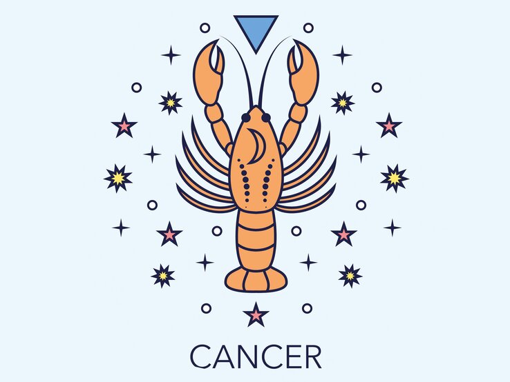 Zeichnung des astrologischen Symbols für das Sternzeichen Krebs vor hellblauem Hintergrund. | © Getty Images/goroskop