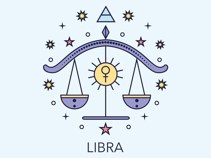 Zeichnung des astrologischen Symbols für das Sternzeichen Waage vor hellblauem Hintergrund. | © Getty Images/goroskop