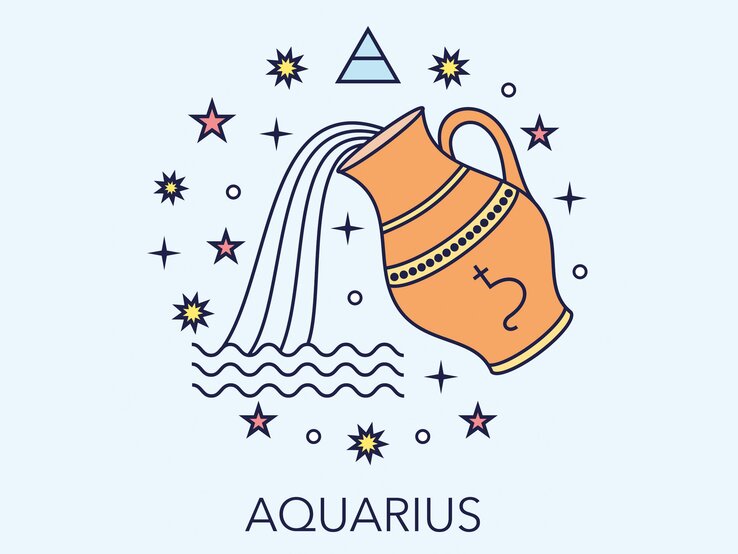 Zeichnung des astrologischen Symbols für das Sternzeichen Wassermann vor hellblauem Hintergrund. | © Getty Images/goroskop