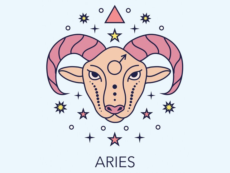 Zeichnung des astrologischen Symbols für das Sternzeichen Widder vor hellblauem Hintergrund. | © Getty Images/goroskop