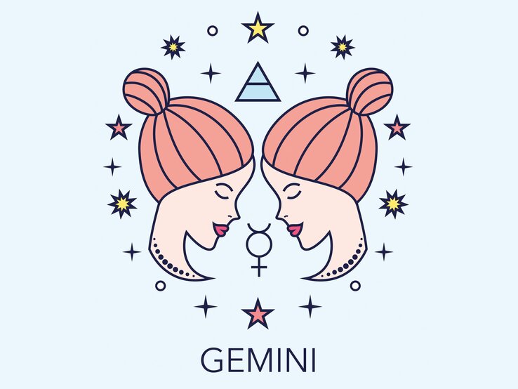 Zeichnung des astrologischen Symbols für das Sternzeichen Zwillinge vor hellblauem Hintergrund. | © Getty Images/goroskop