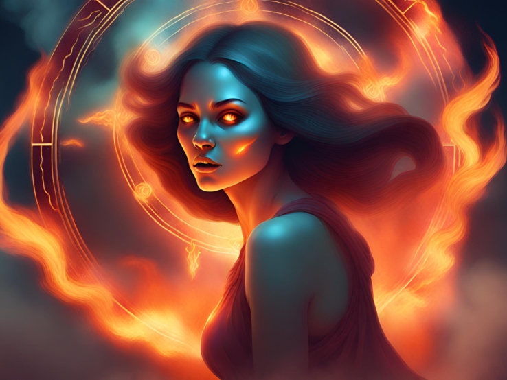 Göttin mit brennenden Haaren und astrologischen Zeichen