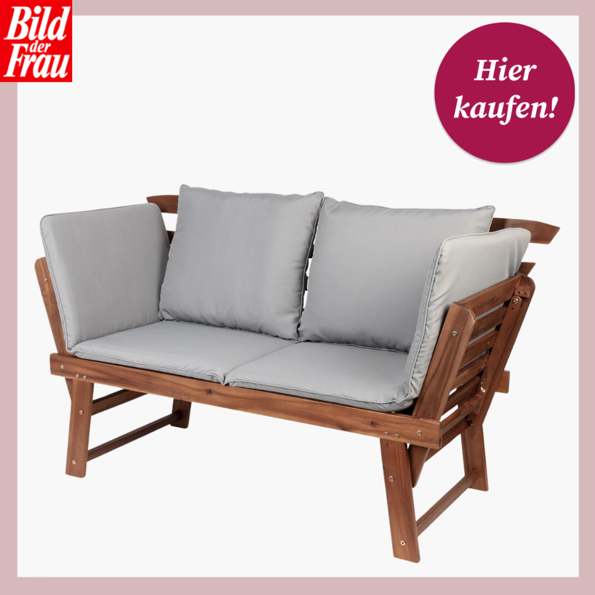 Elegantes Daybed mit grauen Polstern und Kissen auf weißem Hintergrund. | © Lidl 