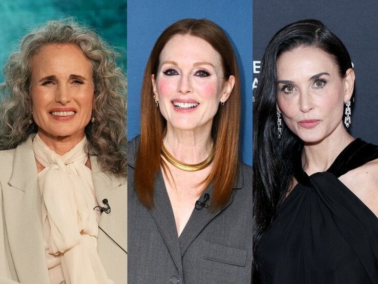 Collage der drei Schauspielerinnen Andie MacDowell, Julianne Moore und Demi Moore | © Getty Images / JC Olivera / NBC / Phillip Faraone [M]