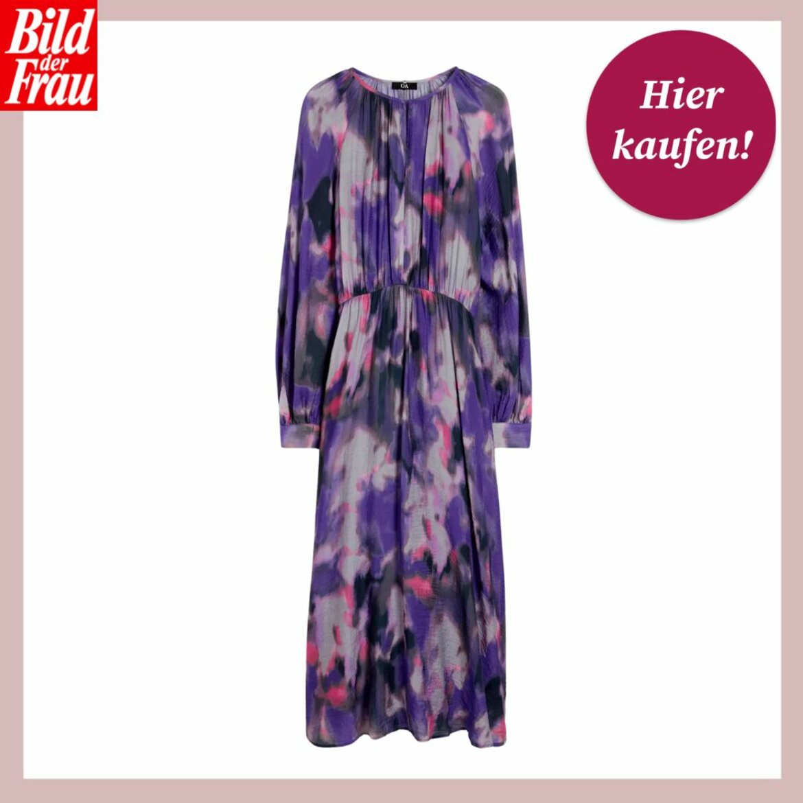 Zu sehen ist die Shoppingvorlage von BILD der FRAU mit einem lila-blauen Kleid von C&A | © C&A