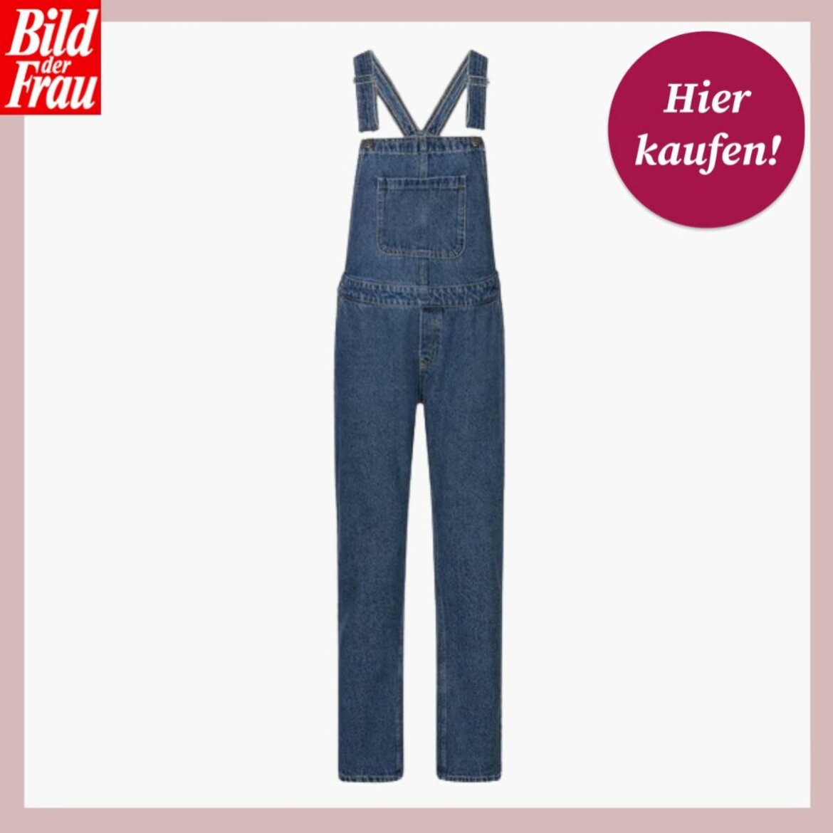 Klassische Latzhose in Dunkelblau mit geradem Bein und Brusttasche, vor hellem Hintergrund. | © Lidl