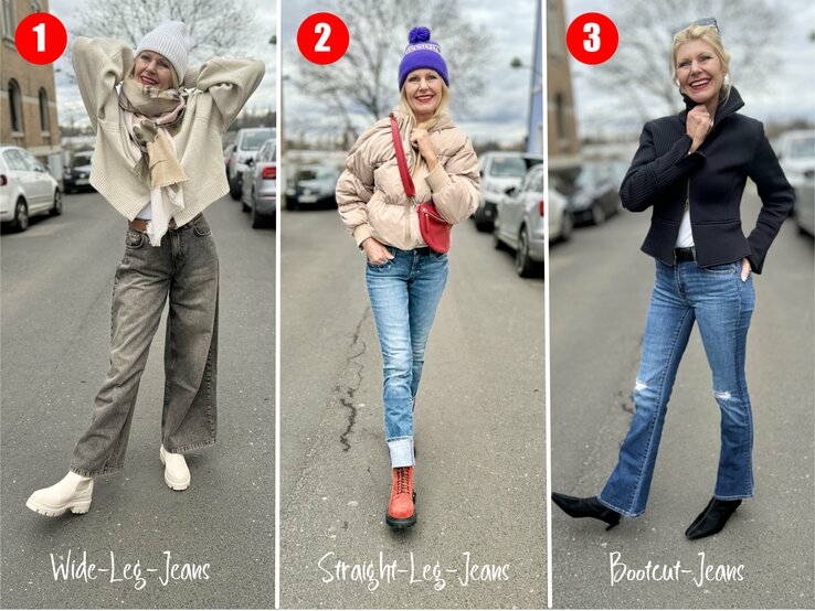 Collage aus drei Fotos, die Renate Zott in verschiedenen Jeans-Modellen zeigt. | © Renate Zott