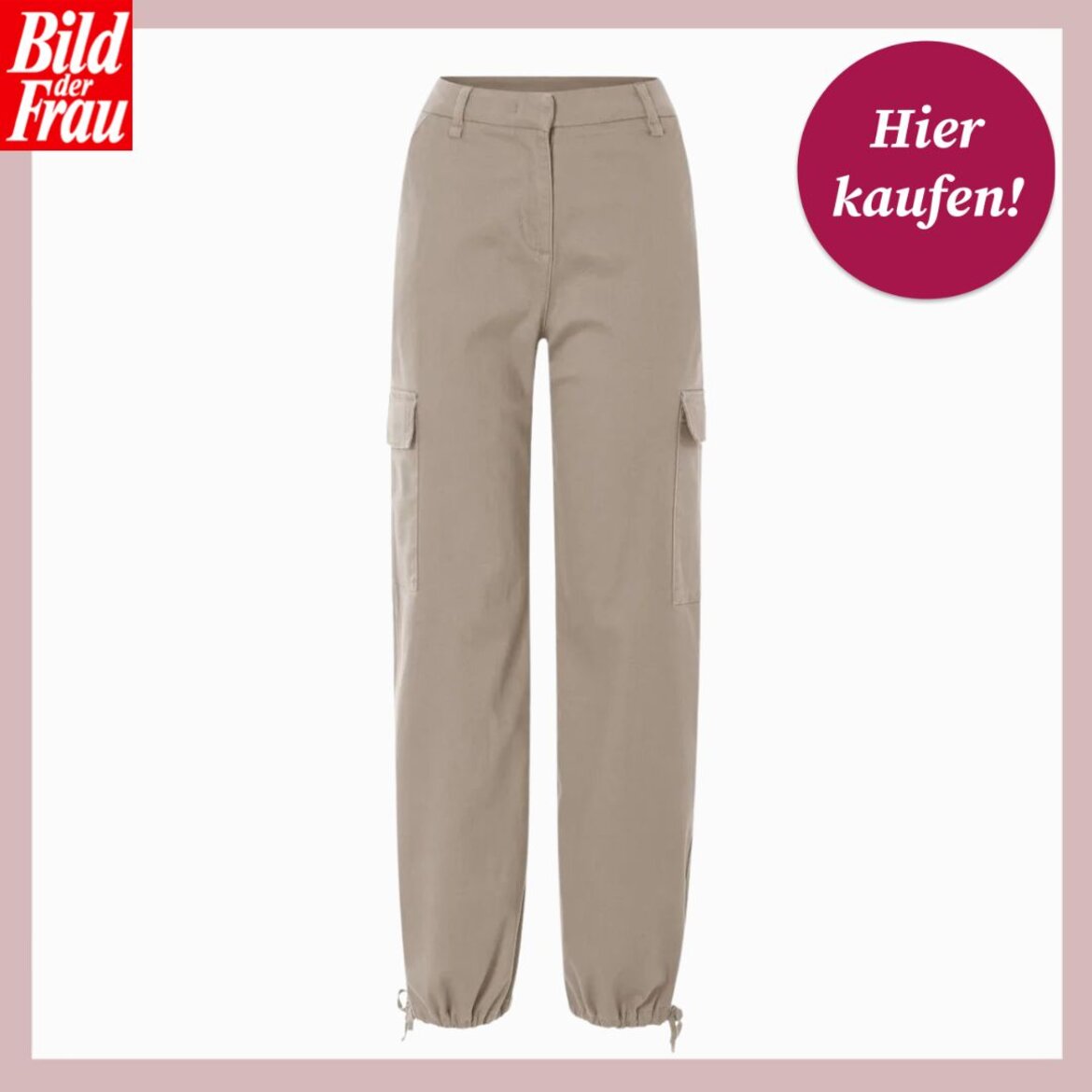 Beigefarbene Cargohose mit elastischem Beinabschluss und seitlichen Taschen, frontal auf weißem Hintergrund präsentiert. | © Lidl