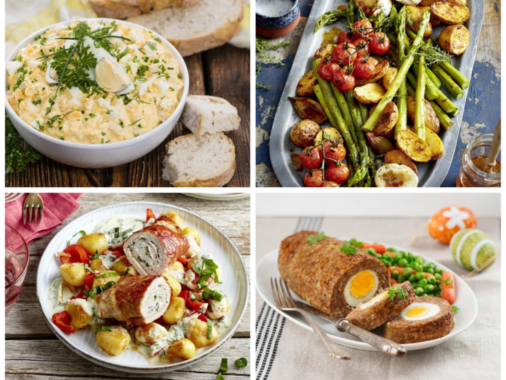 Vier verschiedene Ostergerichte in einer Collage